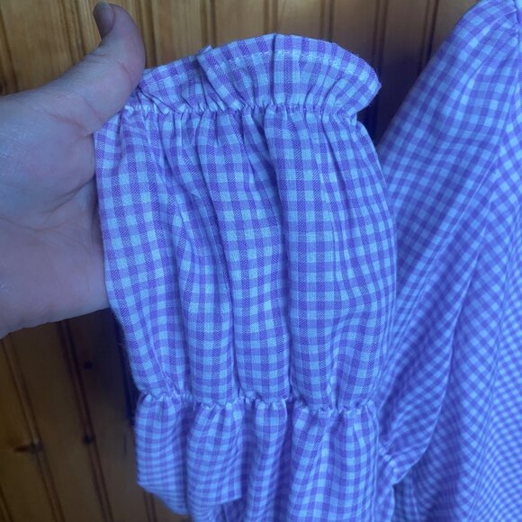 NWT$34.99 June & Hudson Long-Sleeve Wrap Blouse Size M Purple Gingham Stretch Wa - Picture 6 of 12